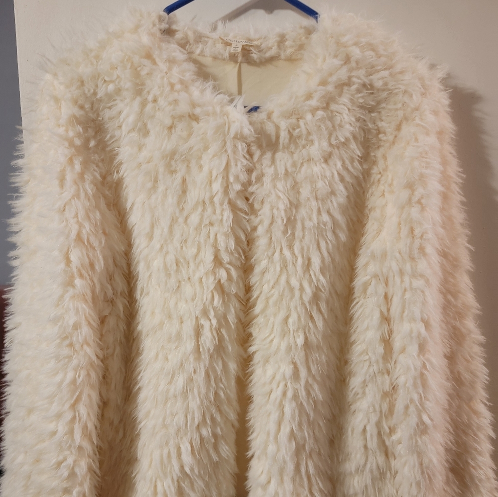 Cotton Bleu Ivory Cream Faux Fur Jacket
